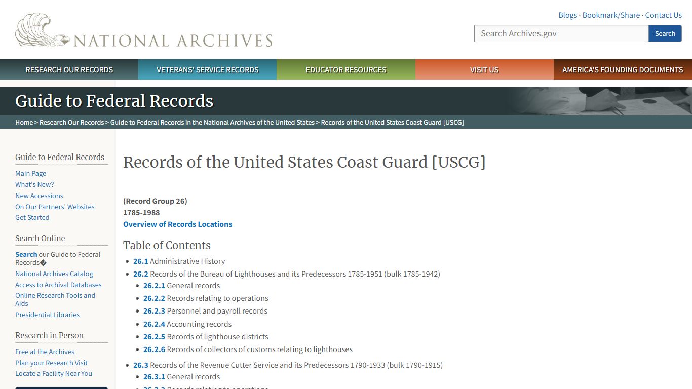 Records of the United States Coast Guard [USCG] - National Archives